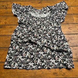 Elle MUST‎ HAVE Tee Women's XS Floral Print Flutter Sleeve Square Neck Top